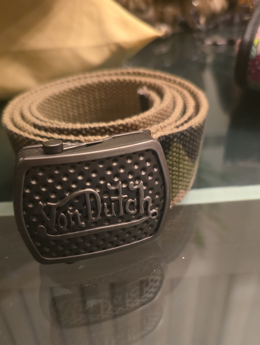 Von Dutch Men's Camouflage Web Belt in Olive